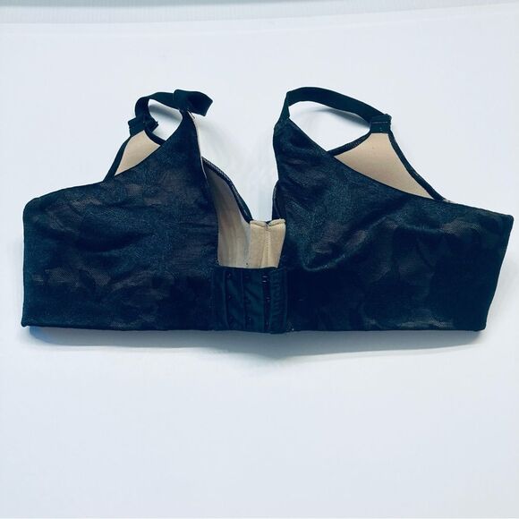 Cacique Lightly Lined Balconette Lace Bra Size 38C Black Floral Lace Overlay - Picture 3 of 6